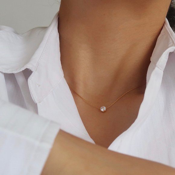 NEW Solitaire Diamond 18K Gold Plated Necklace - Picture 8 of 13